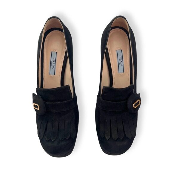 Prada Suede fringe block heels shoes size 38.5 - Picture 1 of 11